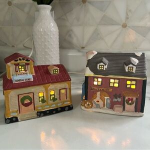 (2) Vintage Dickens Ceramic Village Christmas Cottagecore Houses With Lights